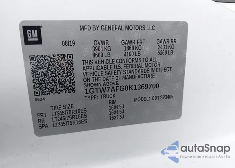 2019 GMC Savana 2500 Work Van from USA, damaged, VIN 1GTW7AFG0K1369700